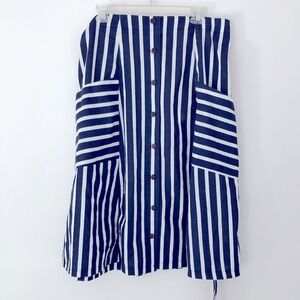 XL Linen Rayon Striped Skirt Big Pockets Navy White Tie Belt Sailor